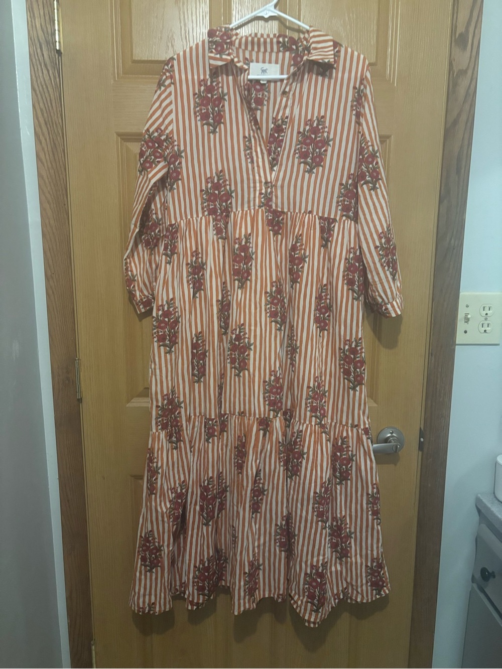 Printfresh Rust and Cream Striped Floral Maxi Dress